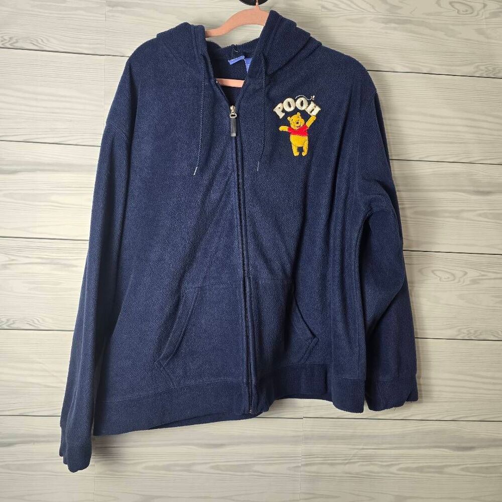 Disney Winnie The Pooh Vintage Y2K Navy Fleece Sweatshirt Jacket XL Kidcore